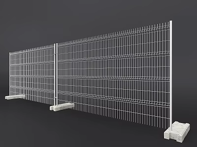 Metal Mesh Fencing Temporary Construction Safety Barrier With Grid Design And Concrete Base Supports 3d model