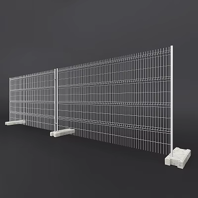 Metal Mesh Fencing Temporary Construction Safety Barrier With Grid Design And Concrete Base Supports 3d model