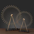 Golden Ferris Wheel Design Decorative Ornament Set With Black Marble Base On Wooden Tabletop