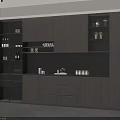Modern Wine Cabinet With Wooden Frame Glass Doors And Built-in Lighting Display Shelves