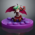 Fantasy Character With Green Hair Red Wings And Horns Wielding Red Axe On Purple Platform