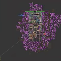 Aerial View of Industrial Plant with Multiple Buildings Blue Roofs Roads and Green Belts