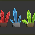 Vibrant Decorative Ornament Set with Red Blue Green Crystal Shaped Pieces and Colorful Bases