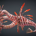 Two Mythical Red White Striped Creatures With Dragon Like Bodies And Red Feathered Wings