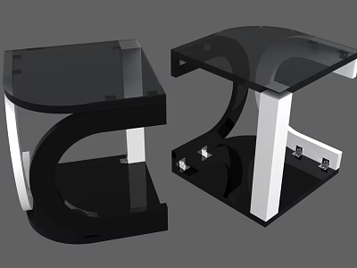 Modern Side Tables With Glass Top And Curved Black White Metal Legs 3d model