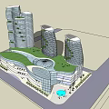 Modern Commercial Complex Interior With Multi Level Staircases Water Fountains And Palm Trees