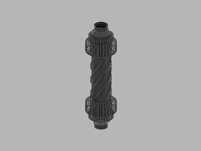 Black Cylindrical Mechanical Component With Spiral Design And Side Flanges 3d model