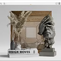Stylish Decorative Ornaments Set with Sculpture Pampas Grass Diffuser Wooden Frame and Design Books