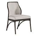 Elegant Dining Chair With Light Fabric Seat And Dark Curved Frame Design