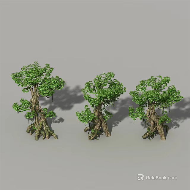 Three Arbor Trees 3D Models Featuring Green Foliage And Twisted Trunks 3d model