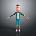 Cartoon Man In Green Top White Shirt Blue Shorts Red Shoes Arms Outstretched Gray Background