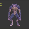Blue Muscular Beast Character Standing in 3D Render with Ferocious Pose and Sharp Features