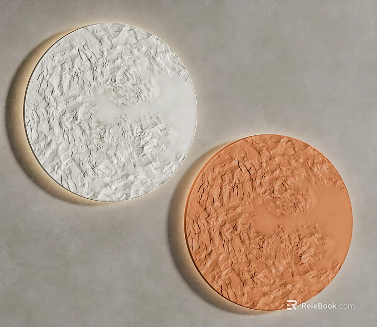 Two Circular Textured White And Orange Wall Decor Pieces For Modern Wall 3d model 