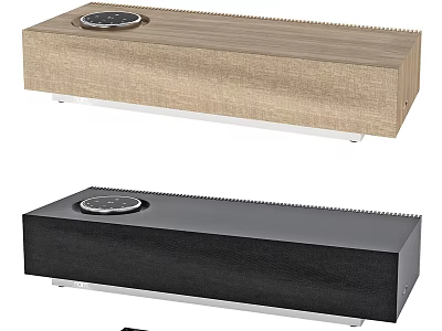 Modern Light Wood And Black Soundbar Speakers With Circular Control Panels 3d model
