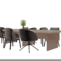 Modern Rectangular Conference Table With Multiple Gray Chairs And Potted Plant 3d model