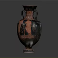 Antique Black Red Sculpted Vase With Two Handles And Intricate Carved Patterns