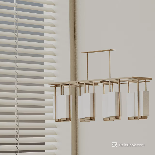 Modern Linear Chandelier With Rectangular Shades In Interior By Window Blinds 3d model