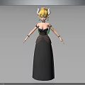 3D Princess Character Model with Horned Crown Golden Hair and Black Gown