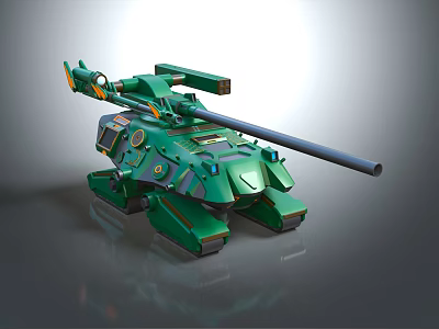 Futuristic Green Military Vehicle With Mechanical Design And Large Cannon 3d model