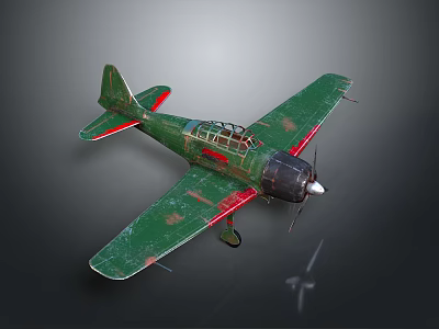 Vintage Green Airplane Model With Red Accents And Propeller Design 3d model