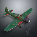 Vintage Green Airplane Model With Red Accents And Propeller Design