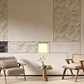 Modern Leisure Chairs with Wooden Frames Cushioned Seats and Side Table in Beige Textured Room
