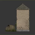 Detached Villa With Stone Exterior Gray Roof Wooden Door Windows And Green Plants