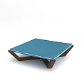 Modern Square Coffee Table With Blue Tabletop And Wooden Legs Design Structure 3d model