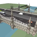 Gothic Style Bridge Featuring Spired Towers And Ornate Arched Structure Over Water
