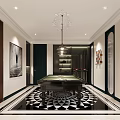 Modern Basement Interior With Billiard Table And Elegant Decor 3d model