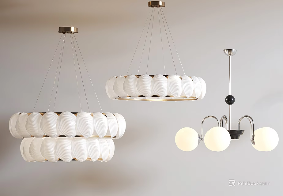 Modern Lighting Combinations With Circular Pendant Lamps And Spherical White Glass Shades 3d model 