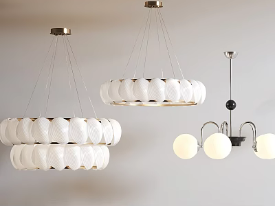 Modern Lighting Combinations With Circular Pendant Lamps And Spherical White Glass Shades 3d model