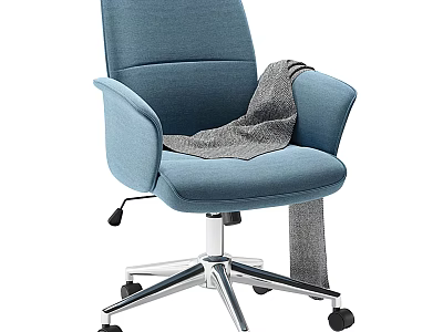 Modern Blue Fabric Office Chair With Armrests And Gray Blanket On Seat 3d model