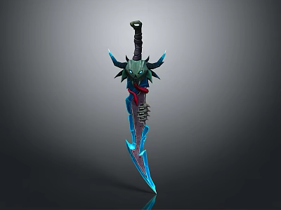 Decorative Fantasy Sword With Horned Hilt And Blue Glowing Blade Design 3d model