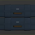 Practical Stacked Blue Storage Boxes Featuring Red And White Patterns And Brown Handles