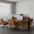 Modern Office Desk With Wooden Top Metal Frame Dividers And Ergonomic Chairs