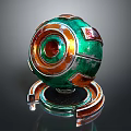 Green And Orange Metallic Sphere With Base Stand Decorative Artwork Design 3d model