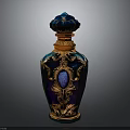 Ornate Blue Purple Gradient Vase With Lotus Shaped Top Golden Carvings And Blue Gem Accent