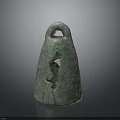 Ancient Bronze Bell With Green Patina Surface Hollow-out Pattern Ring-shaped Top And Flat Base