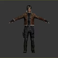Game Movie Character in Brown Leather Jacket Black Inner Shirt Jeans Gloves Standing Pose