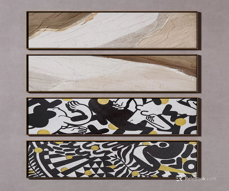 Abstract Decorative Wall Art With Beige Brown Textures Black White Yellow Patterns 3d model 