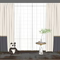Beige Curtains With Black And Gold Bottom Trim For Window Decoration