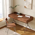 Wooden Desk With Open Book Small Clock Keyboard And Wooden Chair Green Plant By Window