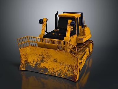 Yellow Old Rusty Heavy Duty Bulldozer With Tracks And Front Blade 3d model
