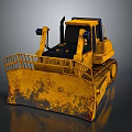 Yellow Old Rusty Heavy Duty Bulldozer With Tracks And Front Blade