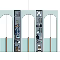Modern White and Light Blue Wardrobe with Gold Handles Open Shelves Decorative Items and Books
