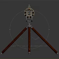 Vintage Gatling Gun With Brass Barrels Wooden Tripod And Metal Components