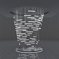 Abstract Spiral Sculpture With White Elongated Strips And Circular Reflective Base