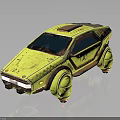 Rusty Yellow Taxi With Large Round Wheels Solar Panel Roof And TAXI Lettering