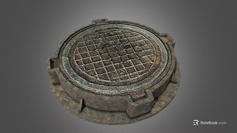Rustic Cast Iron Manhole Cover With Circular Grid Pattern And Textured Edges 3d model 